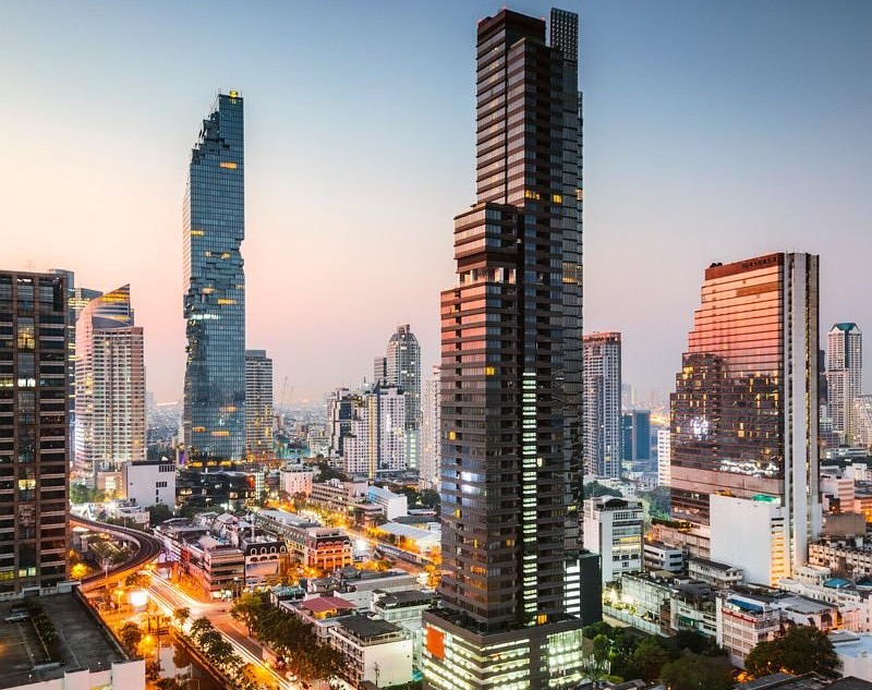 bangkok financial district at dawn, thailand